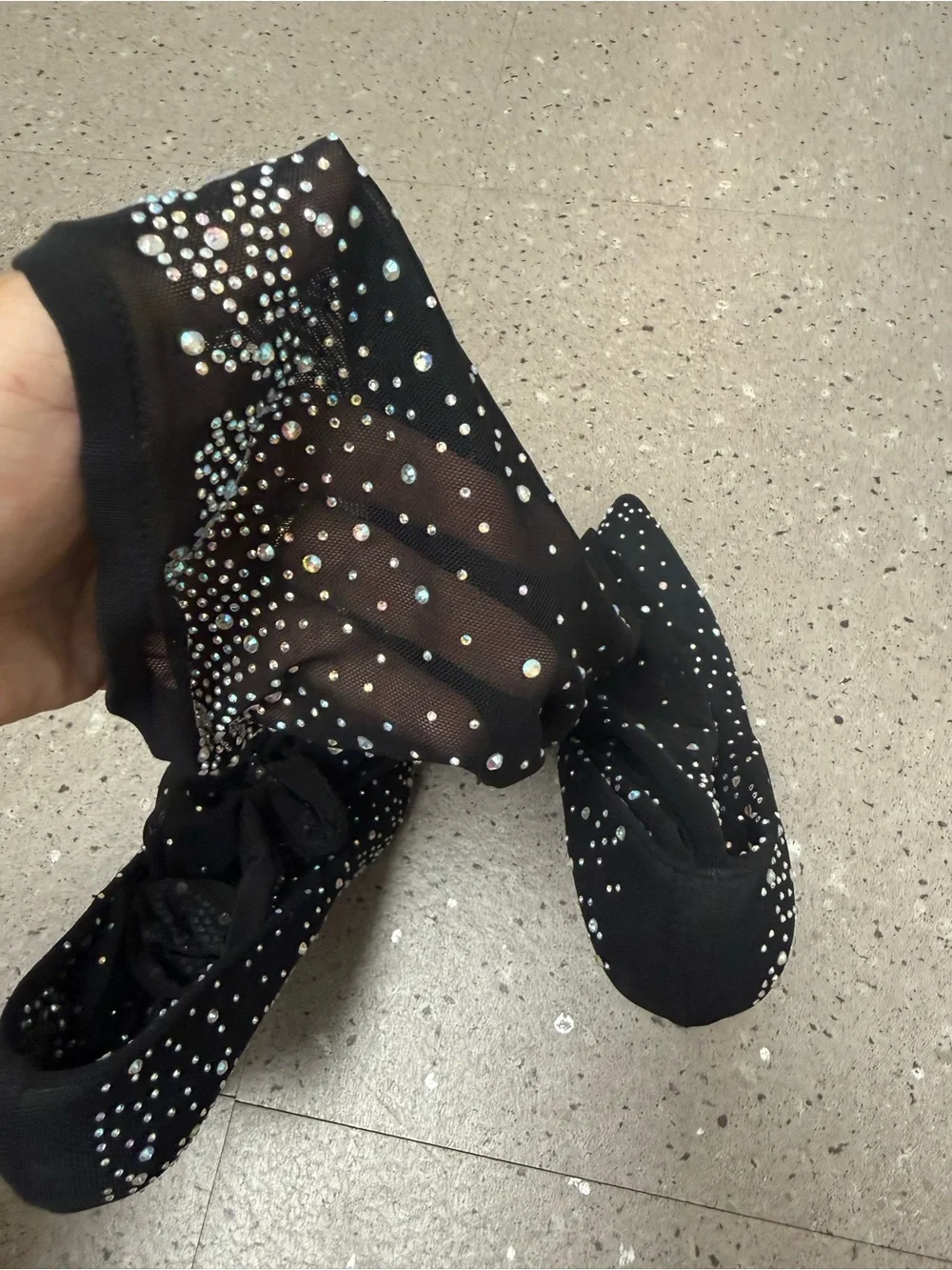 Liliana Black Rhinestone Thigh-High Sheer Stocking Heels - Size 9